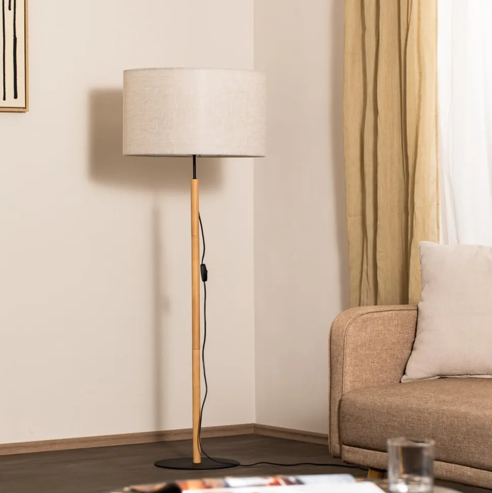 Gulvlampe Deva Nature, tekstil, træ