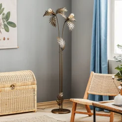 Gulvlampe Dubai i bladlook, 2 lyskilder, bronze