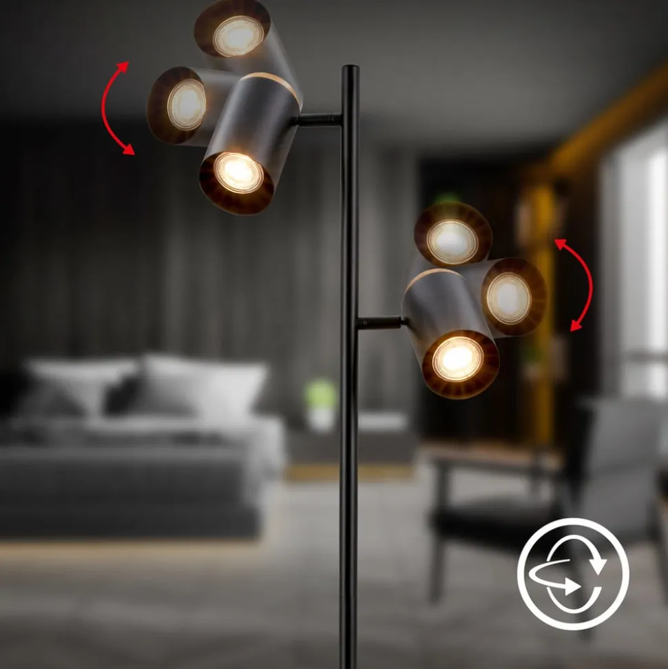 Gulvlampe Duta, sort/lys træ, højde 160 cm metal/træ