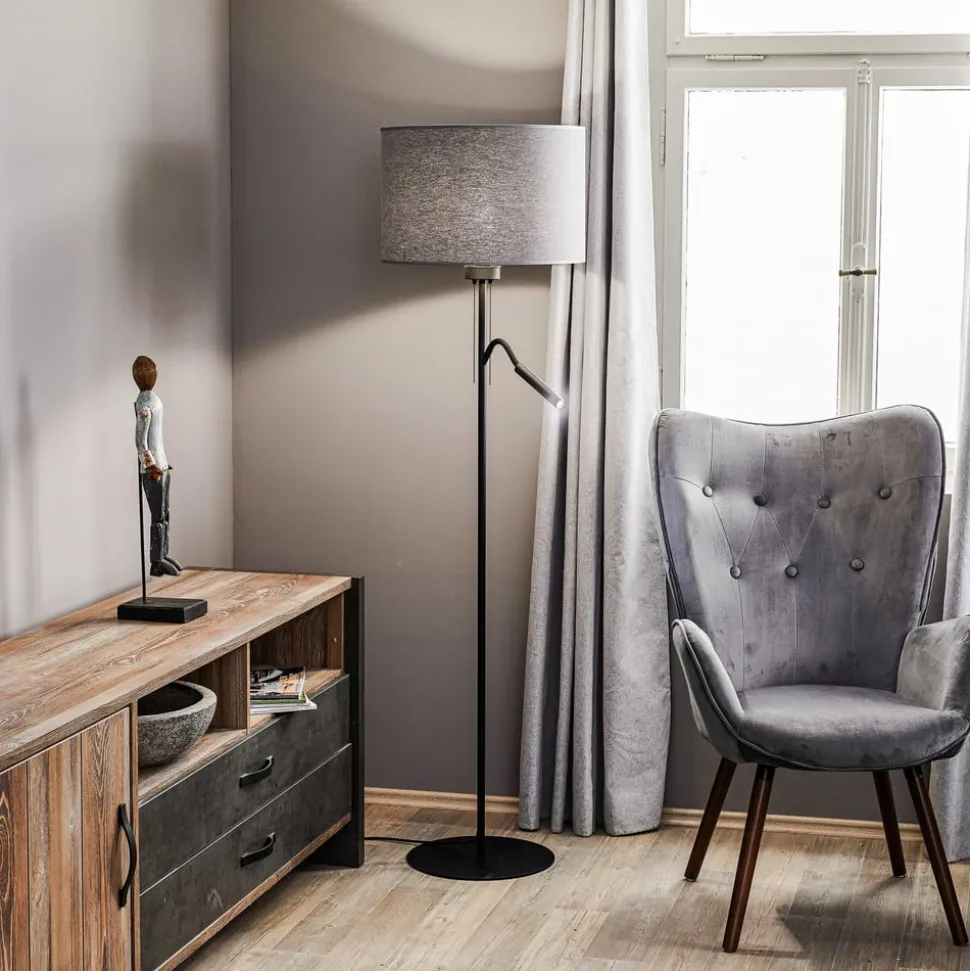 Gulvlampe Hotel Plus - grå skærm og læselampe