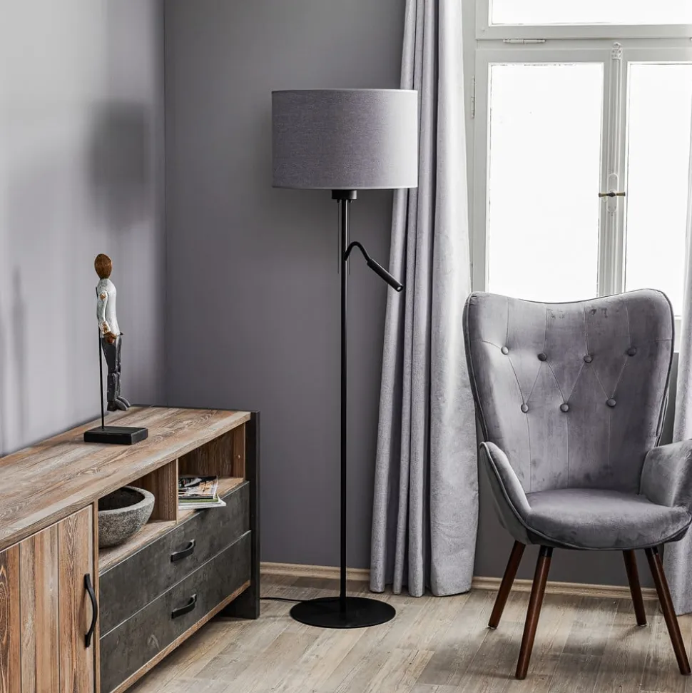 Gulvlampe Hotel Plus - grå skærm og læselampe