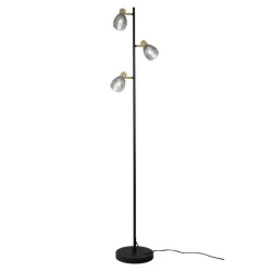 Gulvlampe Lindita, 3 lyskilder, glas, jern, røggrå, E14