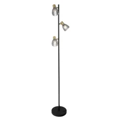 Gulvlampe Lindita, 3 lyskilder, glas, jern, røggrå, E14