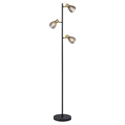 Gulvlampe Lindita, 3 lyskilder, glas, jern, røggrå, E14