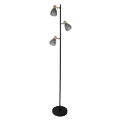 Gulvlampe Lindita, 3 lyskilder, glas, jern, røggrå, E14