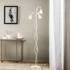 Gulvlampe Lucrezia i elfenben med blomsterlampeskærm