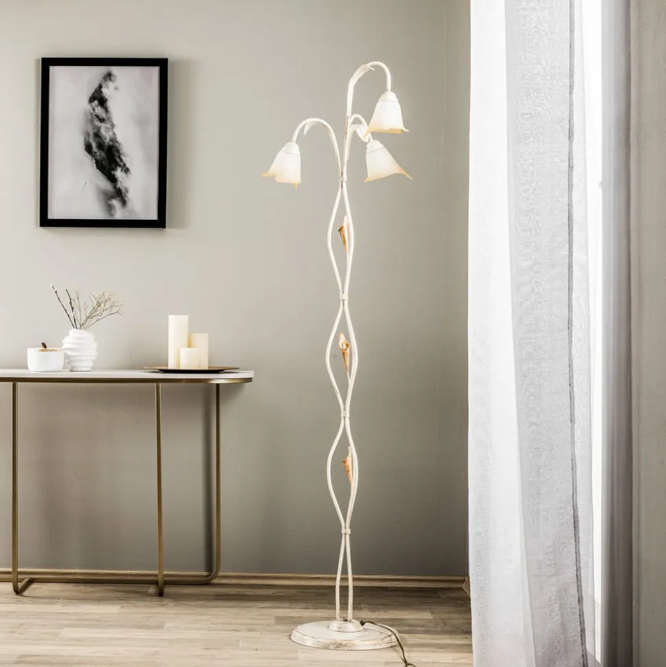 Gulvlampe Lucrezia i elfenben med blomsterlampeskærm