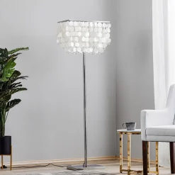 Gulvlampe Makani, krom, med muslingedekor