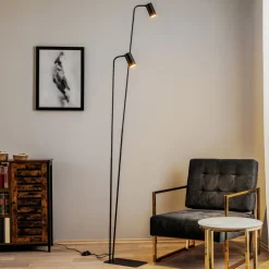 Gulvlampe Mono II, 2 lyskilder, sort/guld