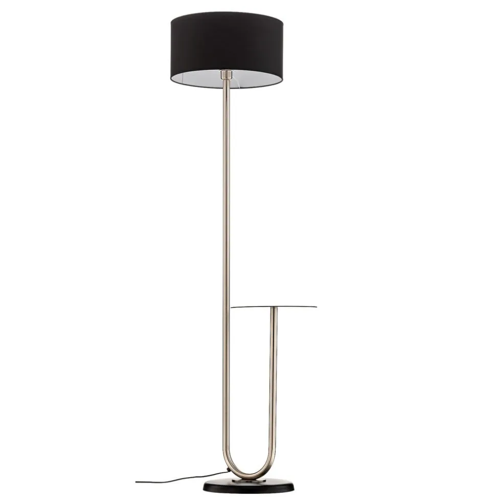 Gulvlampe Pongo med stofskærm og hylde
