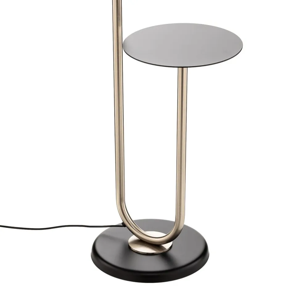 Gulvlampe Pongo med stofskærm og hylde
