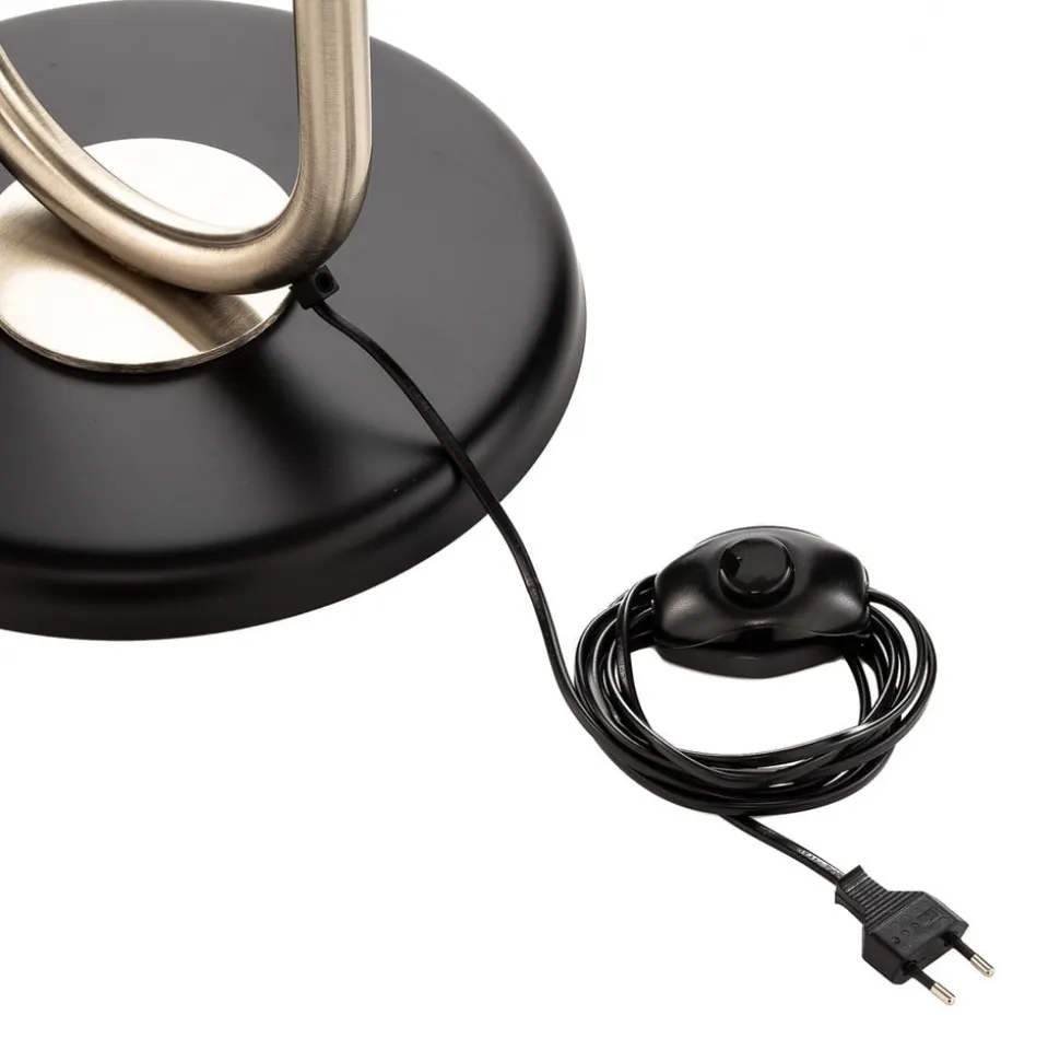 Gulvlampe Pongo med stofskærm og hylde