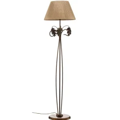 Gulvlampe Quercia, stofskærm og egeblade