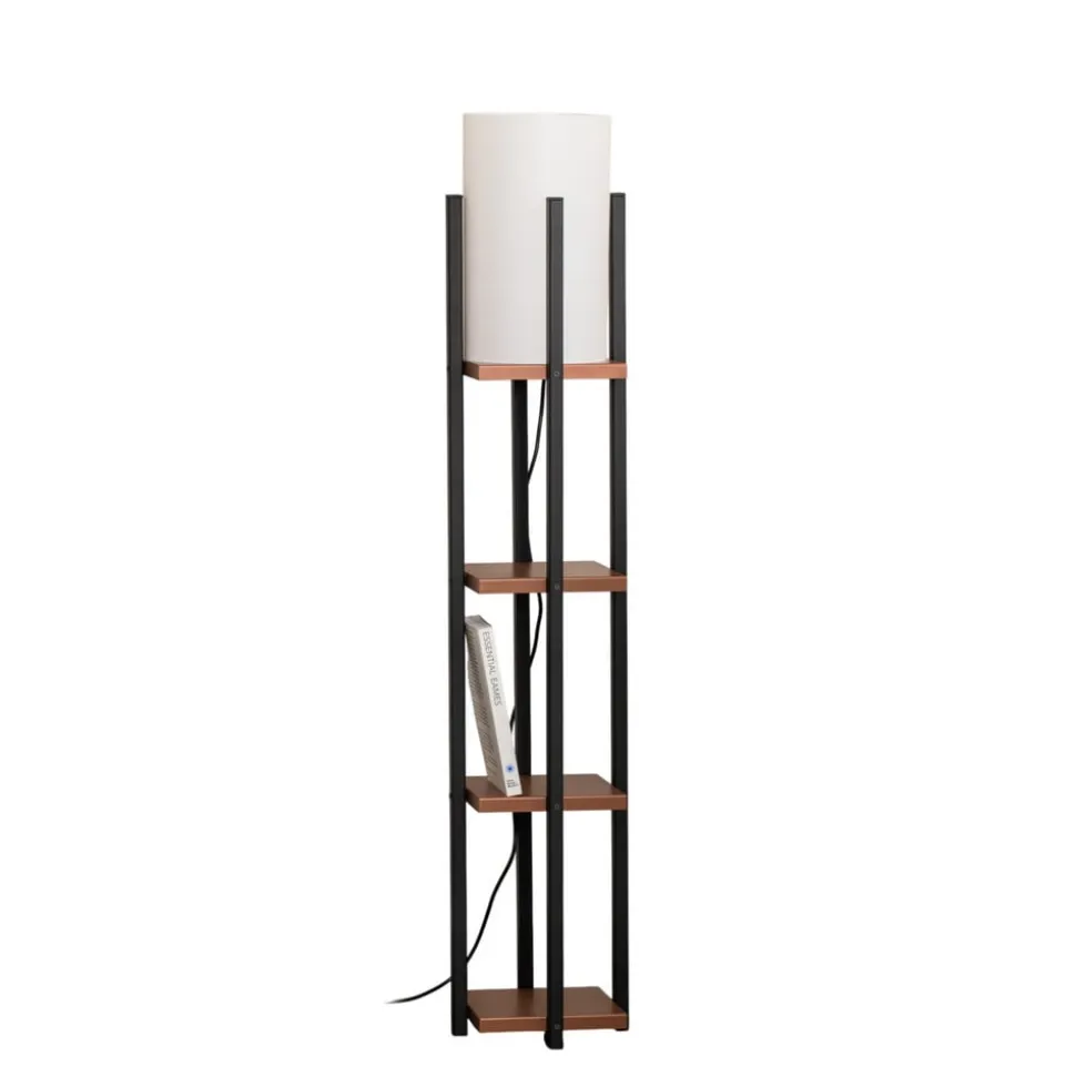 Gulvlampe Shelf, sort/kobber, stof, højde 130 cm, E27