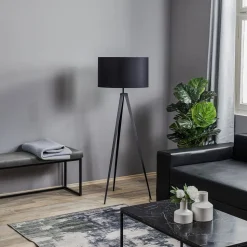 Gulvlampe Tago, treben, skærm sort/sølv