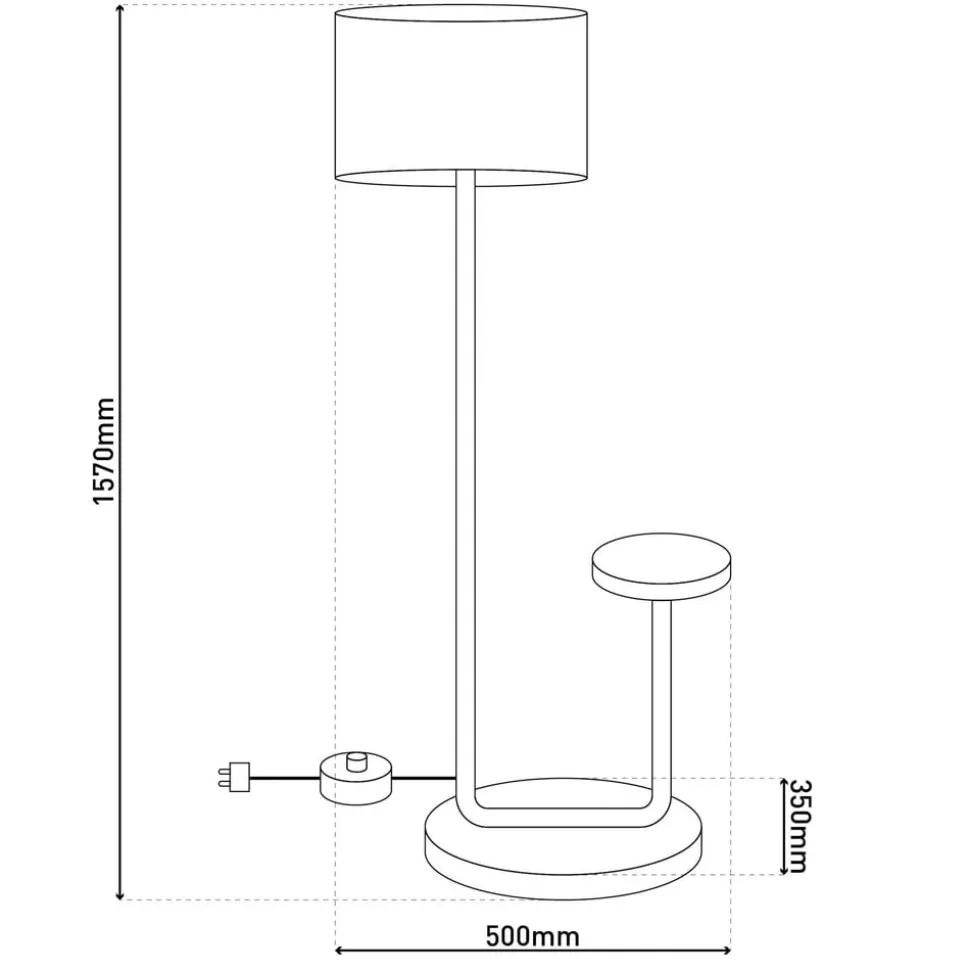Gulvlampe Tordis, sort/hvid, tekstil, højde 157 cm Hylde