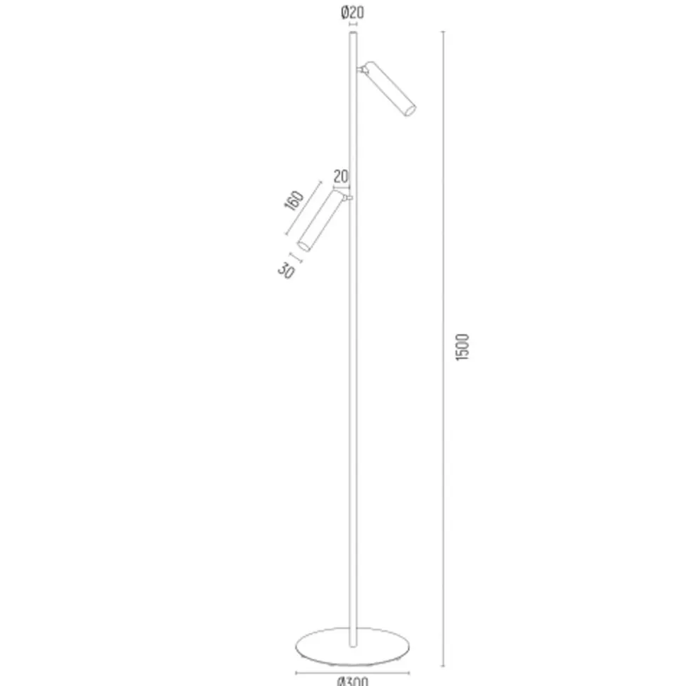 Gulvlampe Torre, 2 lyskilder, sort