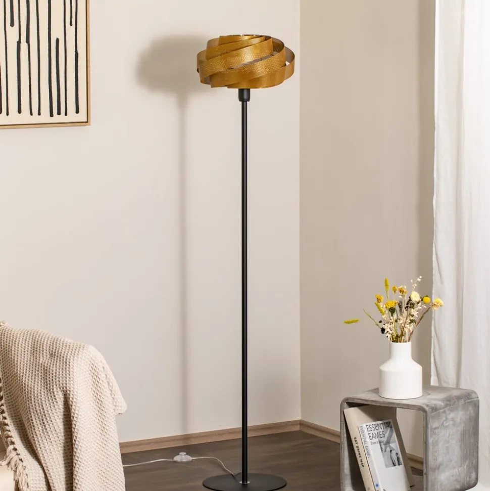 Gulvlampe Vento, sort/guld, metal, Ø 40 cm, E27