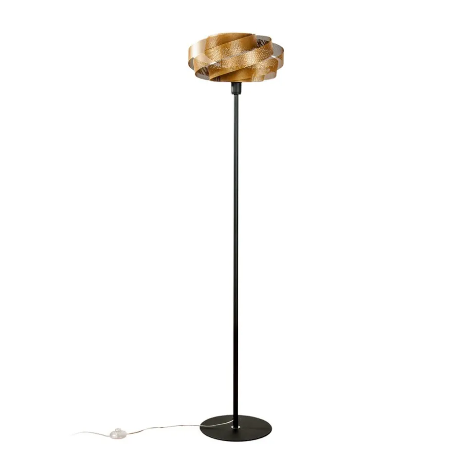 Gulvlampe Vento, sort/guld, metal, Ø 40 cm, E27