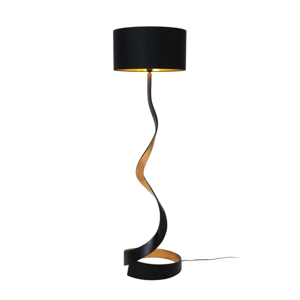 Gulvlampe Vortice, sort/guld, højde 157 cm, jern