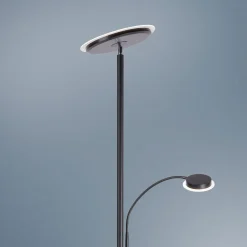 Hans LED-gulvlampe med læselampe, rund, sort