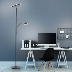 Hans LED-gulvlampe med læselampe, rund, sort