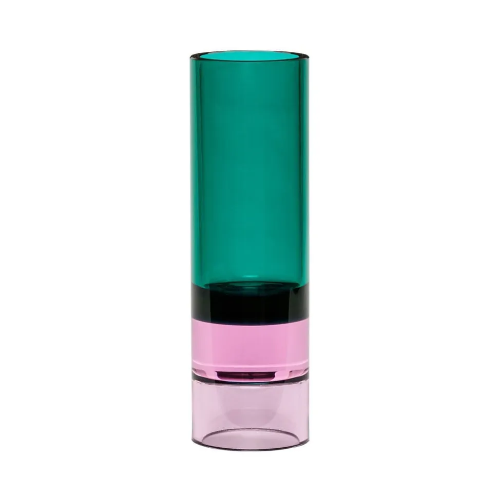 Hübsch Astro fyrfadsstage, grøn/pink, krystalglas, 15 cm