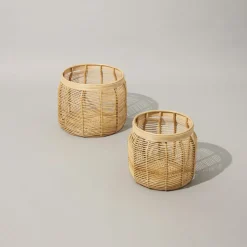 Hübsch Luna kurve, sæt med 2, rattan, naturfarvet, Ø 34 & 44cm