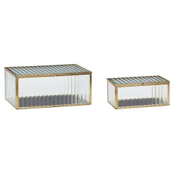 Hübsch Ripple-glasbokse, sæt med 2, glas, jern, messingfarvet