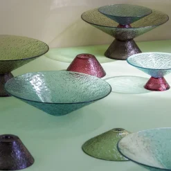Hübsch Stor sød glasskål, blå/rød, glas, Ø 25 cm