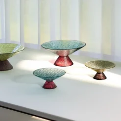 Hübsch Stor sød glasskål, blå/rød, glas, Ø 25 cm