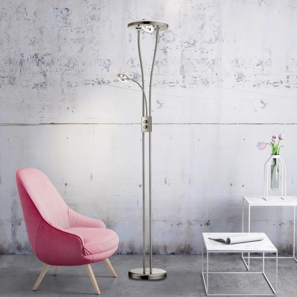 Helia LED-gulvlampe med læselampe, stål