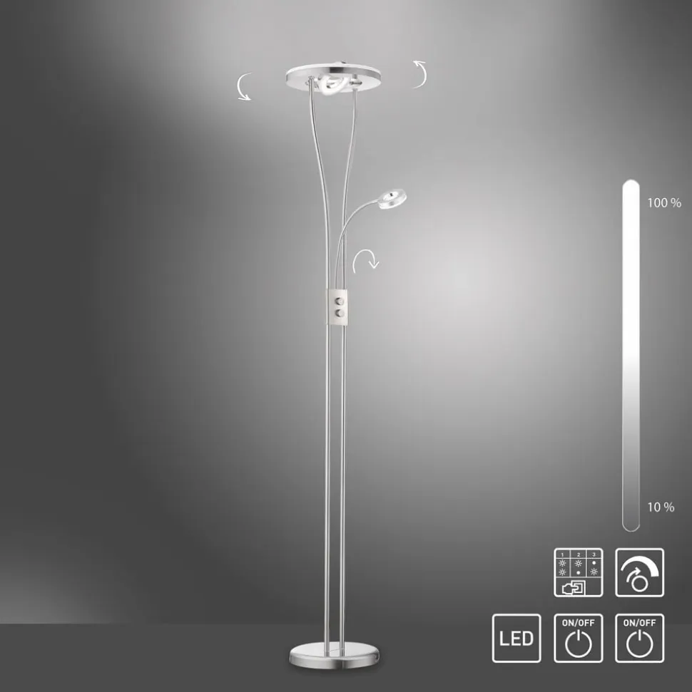 Helia LED-gulvlampe med læselampe, stål