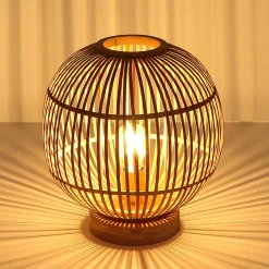 Hildegard bordlampe af bambus, Ø 30 cm