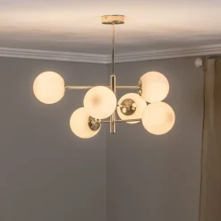 Hængelampe Aurora, guldfarvet, 6 lyskilder, glas, metal
