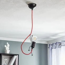 Hængelampe Bobi 1 i sort, kabel rød, 1 lyskilde.