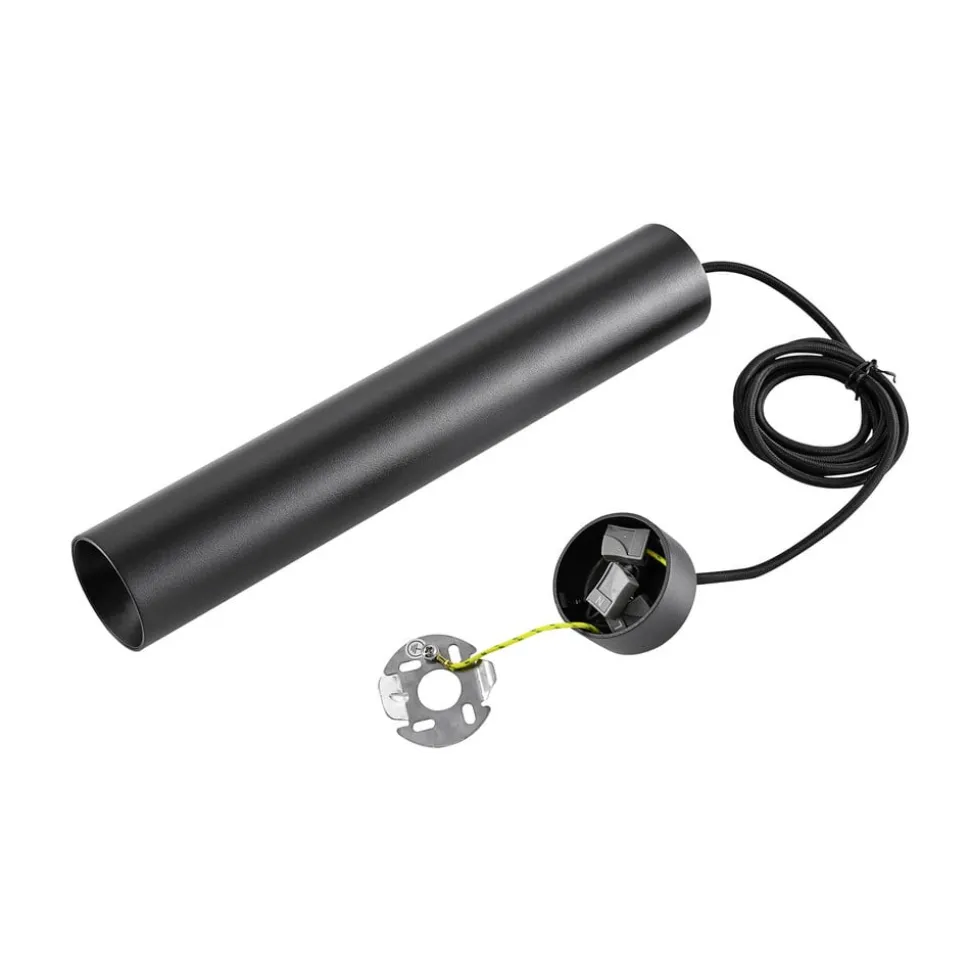 Hængelampe CAN, sort, højde 35 cm, Ø 6 cm, metal, GU10