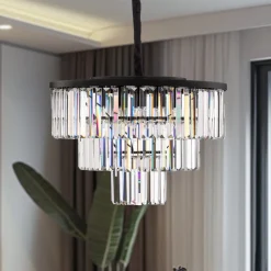 Hængelampe Cristal, transparent/sort, Ø 56 cm