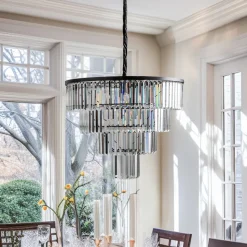 Hængelampe Cristal, transparent/sort, Ø 71 cm
