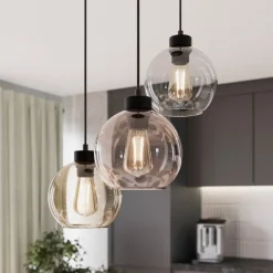 Hængelampe Cubus, Ø 50 cm, 3 lyskilder, klar/honningbrun, glas