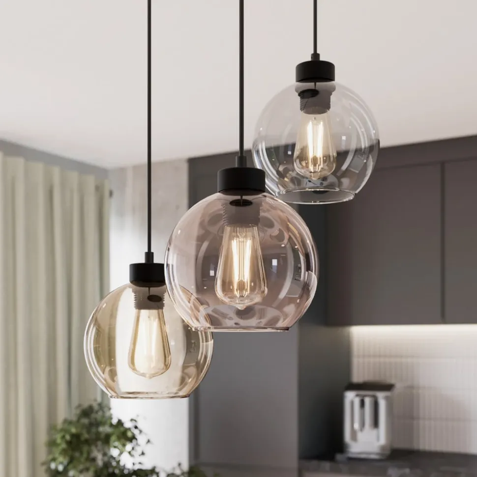Hængelampe Cubus, Ø 50 cm, 3 lyskilder, klar/honningbrun, glas