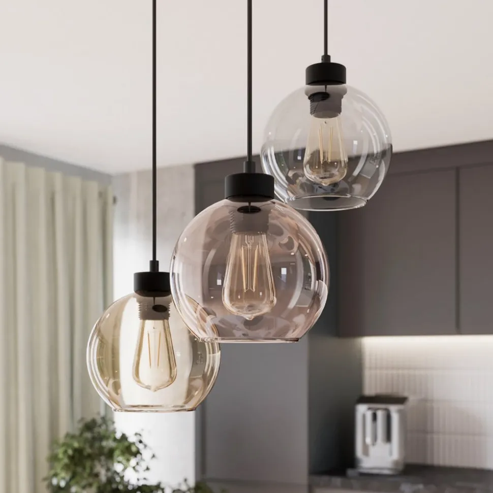 Hængelampe Cubus, Ø 50 cm, 3 lyskilder, klar/honningbrun, glas