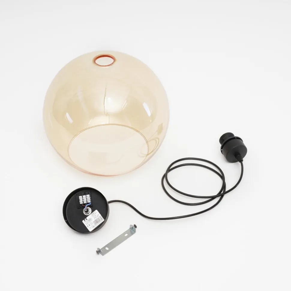 Hængelampe Cubus, rav, glas, Ø 30 cm, E27