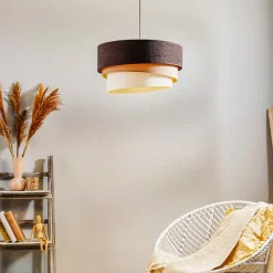 Hængelampe Devon, brun/beige/ecru/guld Ø45cm