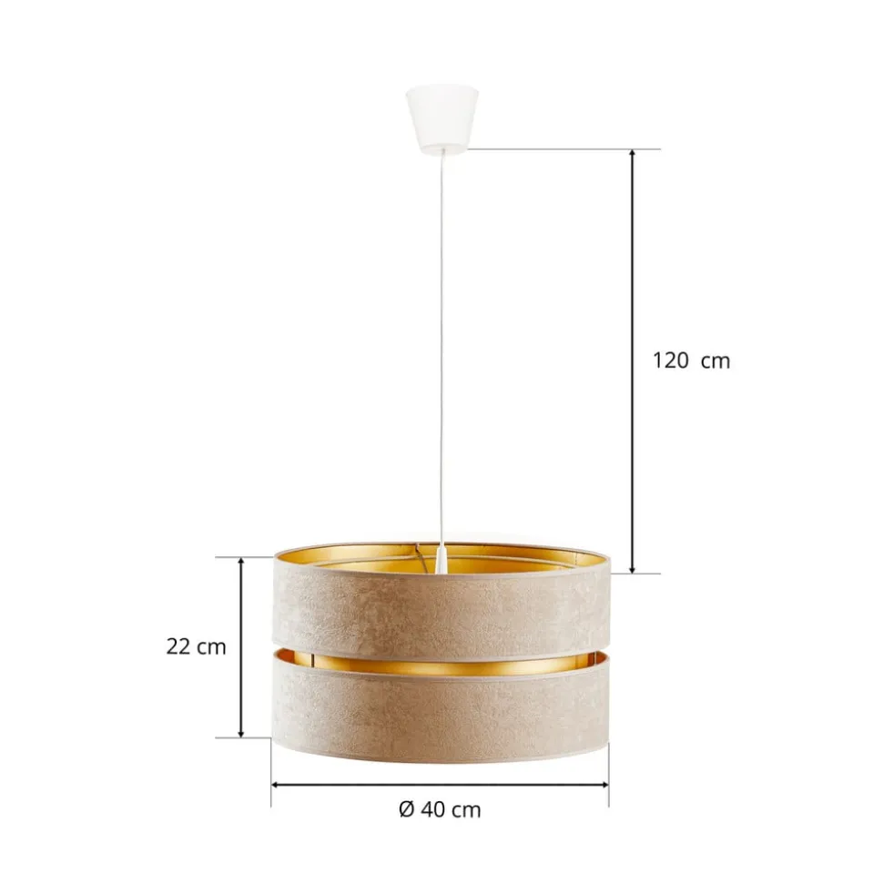 Hængelampe Duo, beige/guld, Ø40cm, 1 lyskilde