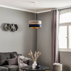 Hængelampe Duo marineblå/grå/guld Ø40cm 1flammig