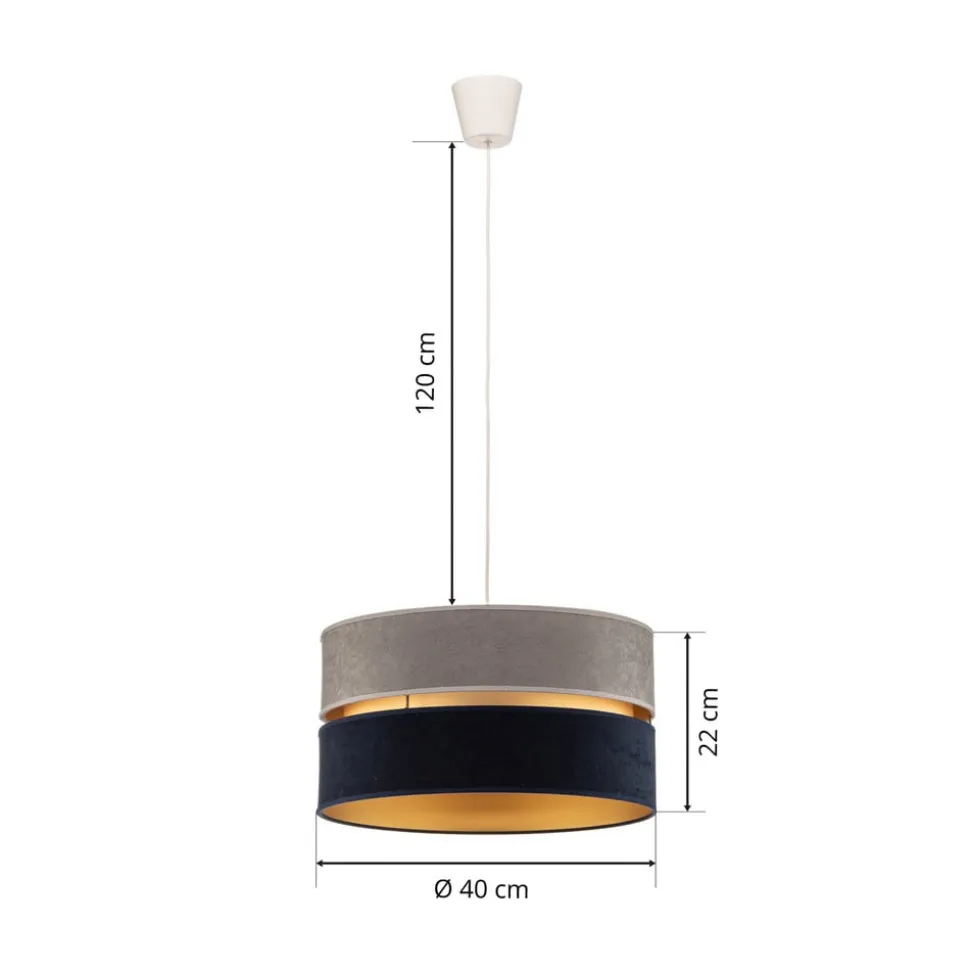 Hængelampe Duo marineblå/grå/guld Ø40cm 1flammig