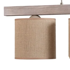 Hængelampe Forest, 3 lyskilder, lys træ, naturfarvet jute
