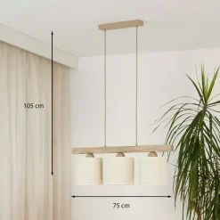 Hængelampe Forest, 3 lyskilder, lys træ, hvid jute