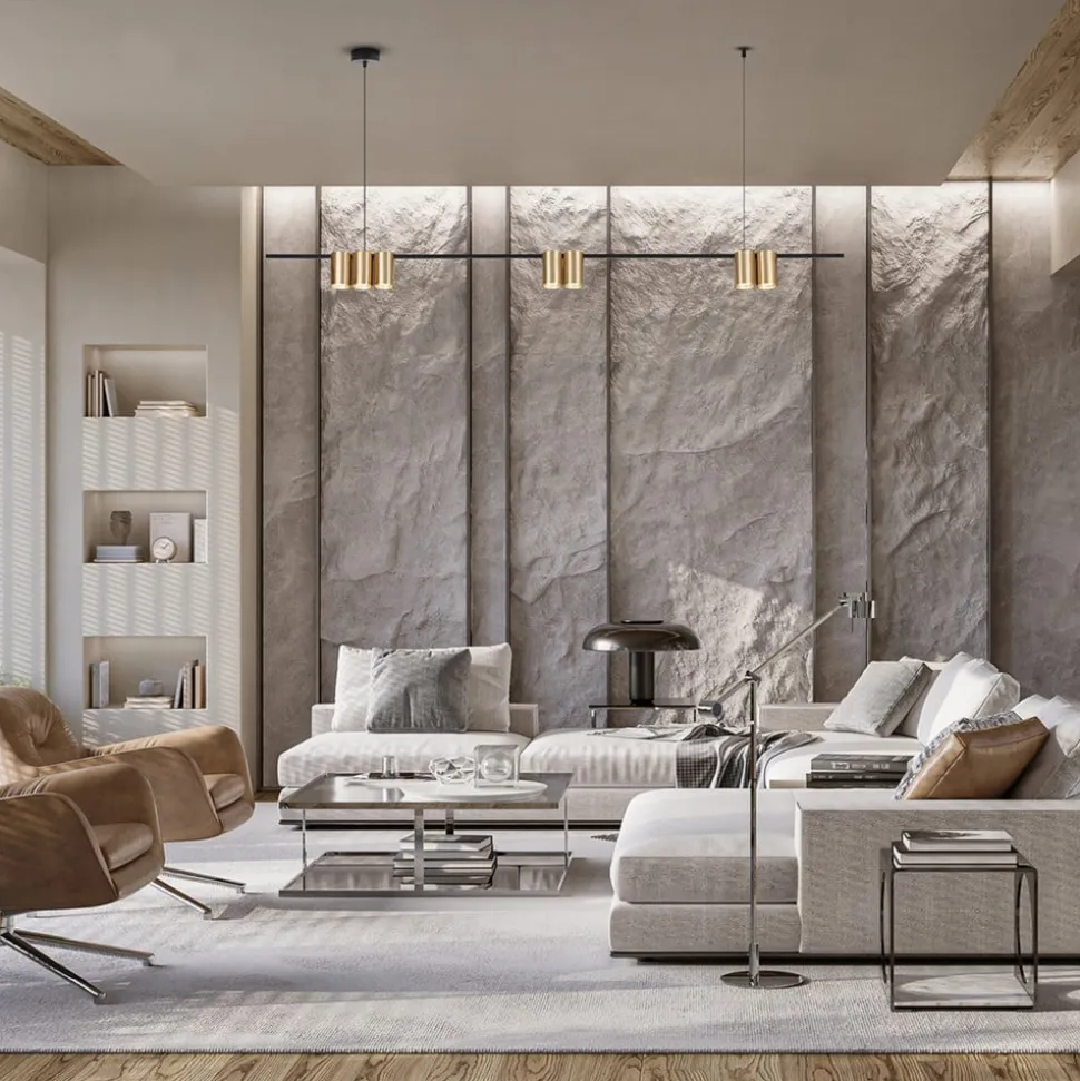 Hængelampe Genesis, aluminium sort/guld, 7 x GU10, længde 150 cm